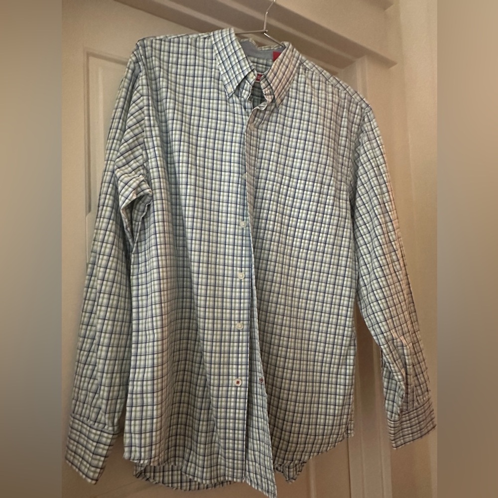 IZOD Men's Blue and Green Checkered Shirt